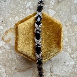 Vintage Tennis Bracelet Sapphire Diamond Yellow Gold Plated Sterling Silver